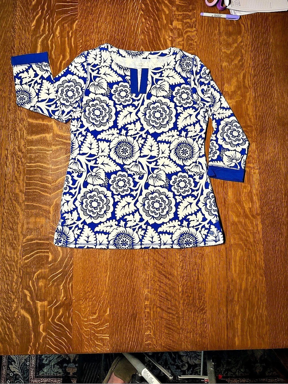 Talbots Floral Tunic Blue & White Size Medium Like New